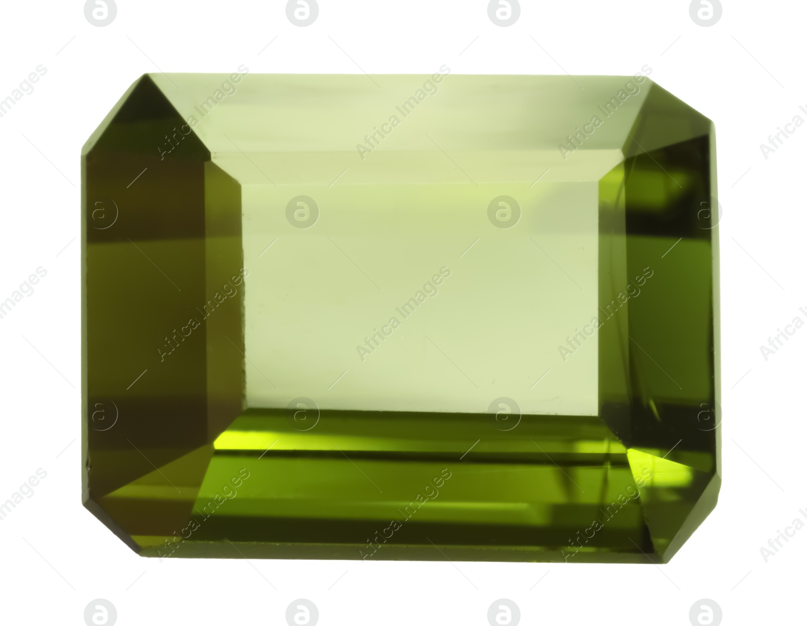 Photo of One green shiny gemstone isolated on white