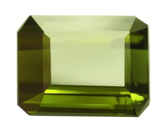 Photo of One green shiny gemstone isolated on white