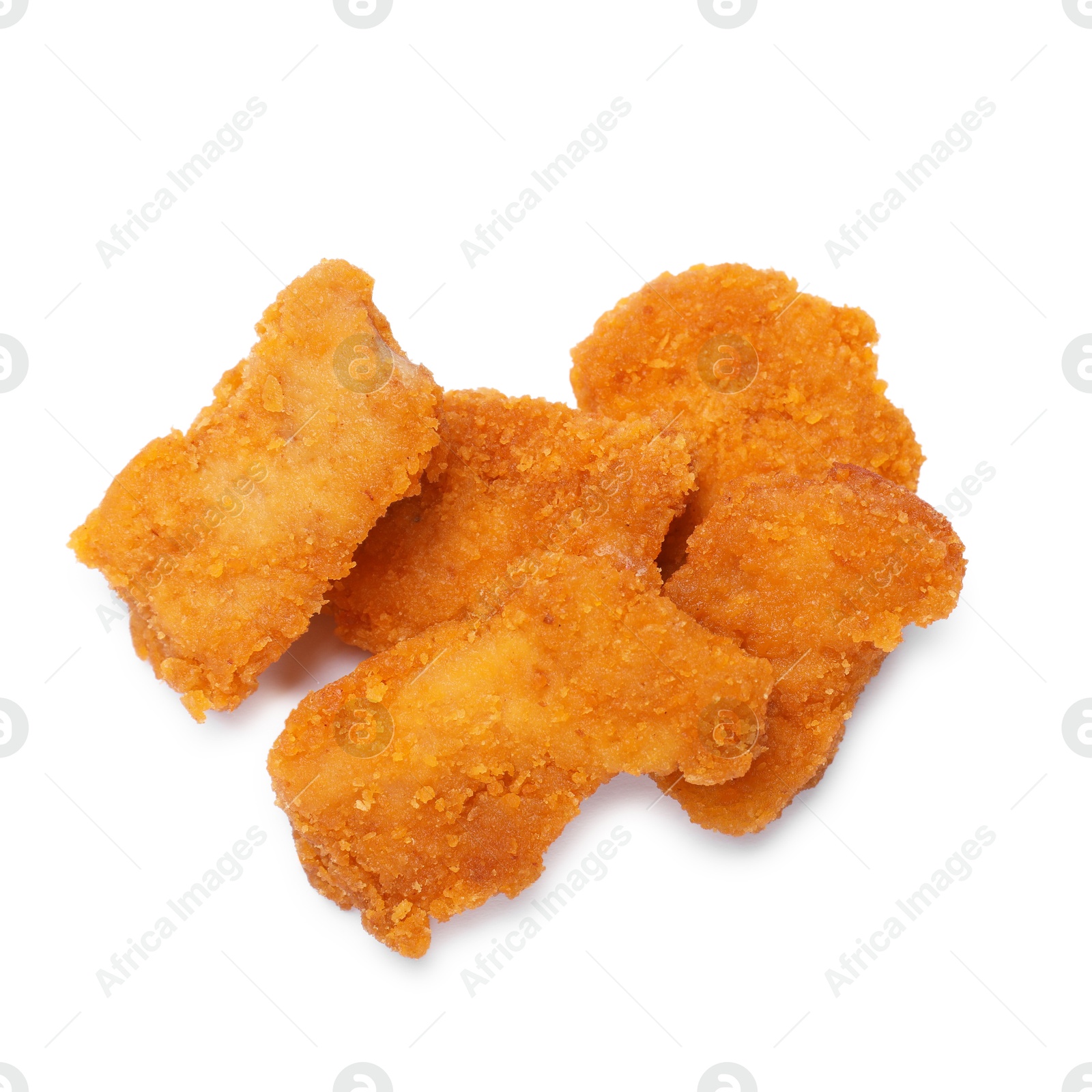 Photo of Delicious chicken nuggets isolated on white, top view