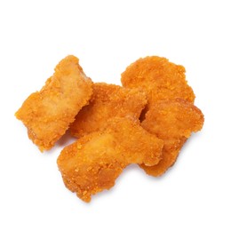 Delicious chicken nuggets isolated on white, top view