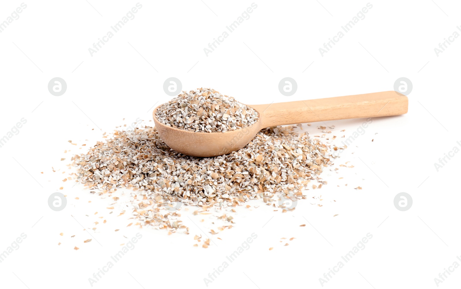 Photo of Rye bran in wooden spoon isolated on white