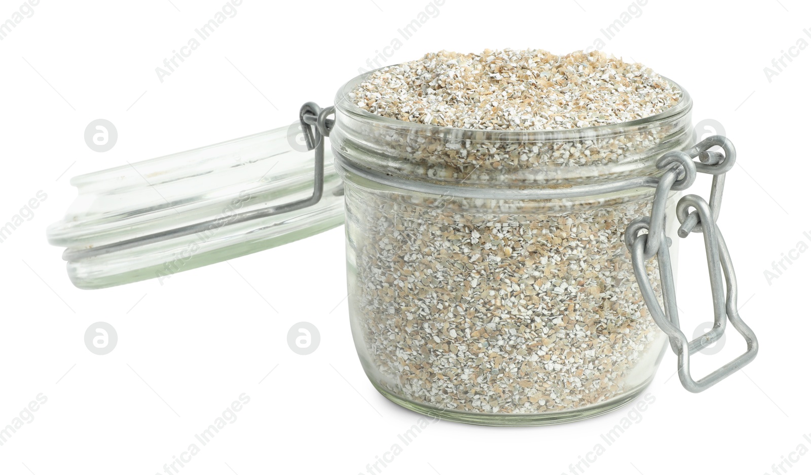 Photo of Rye bran in glass jar isolated on white