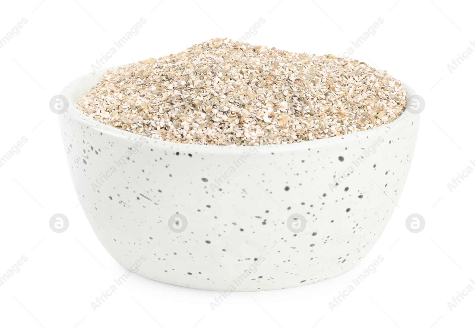 Photo of Rye bran in bowl isolated on white