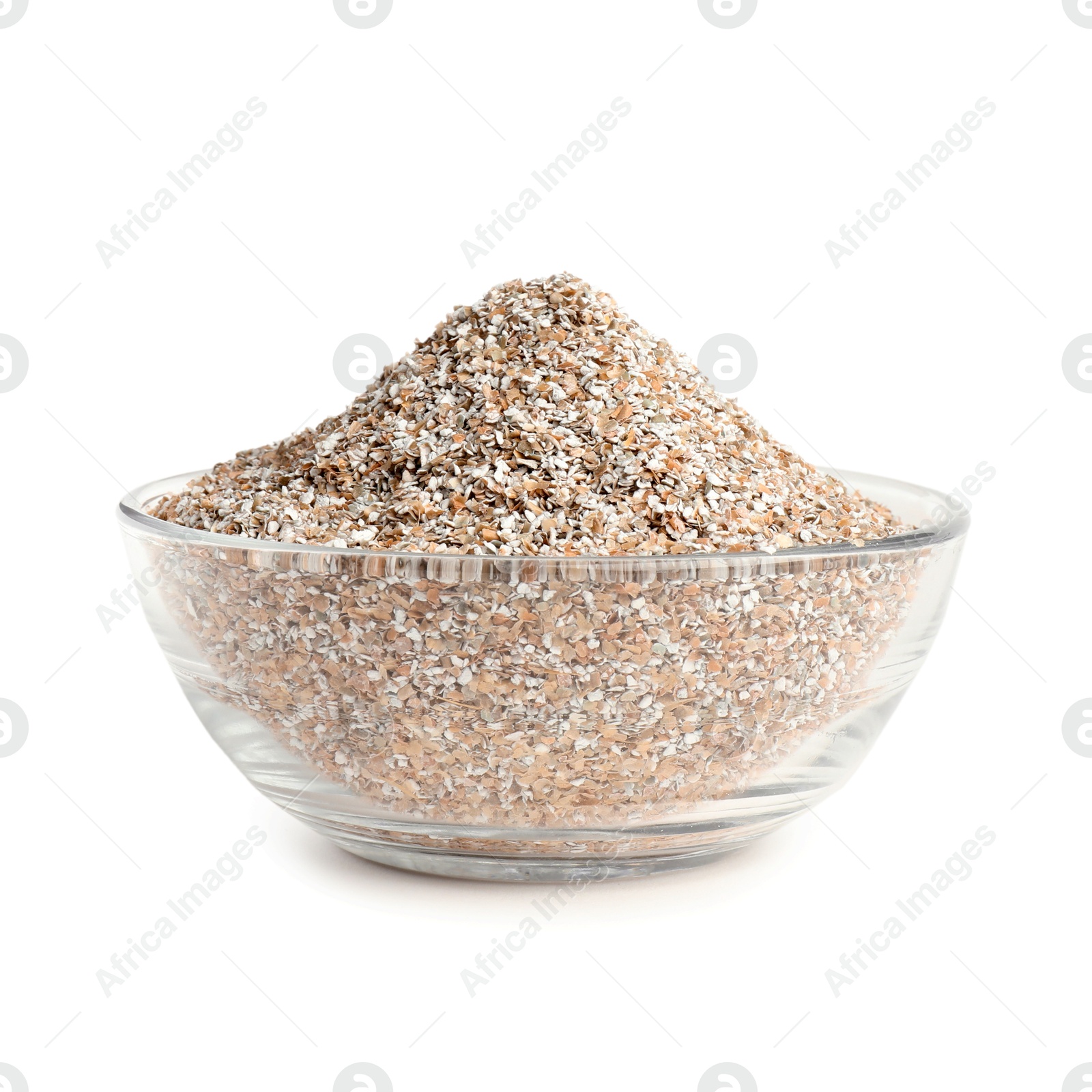 Photo of Rye bran in bowl isolated on white