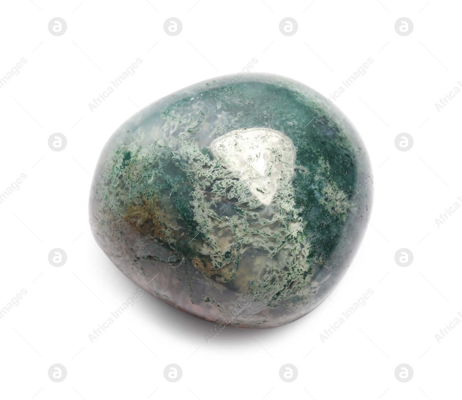 Photo of Beautiful moss agate isolated on white. Natural gemstone