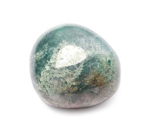 Photo of Beautiful moss agate isolated on white. Natural gemstone