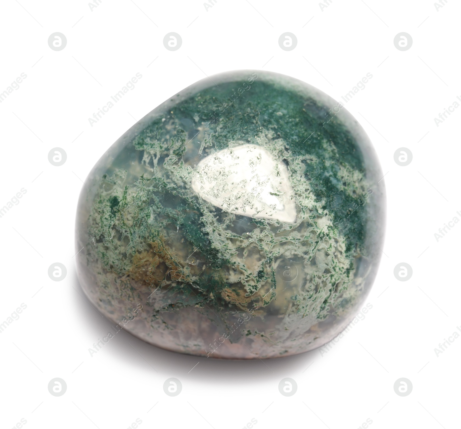 Photo of Beautiful moss agate isolated on white. Natural gemstone