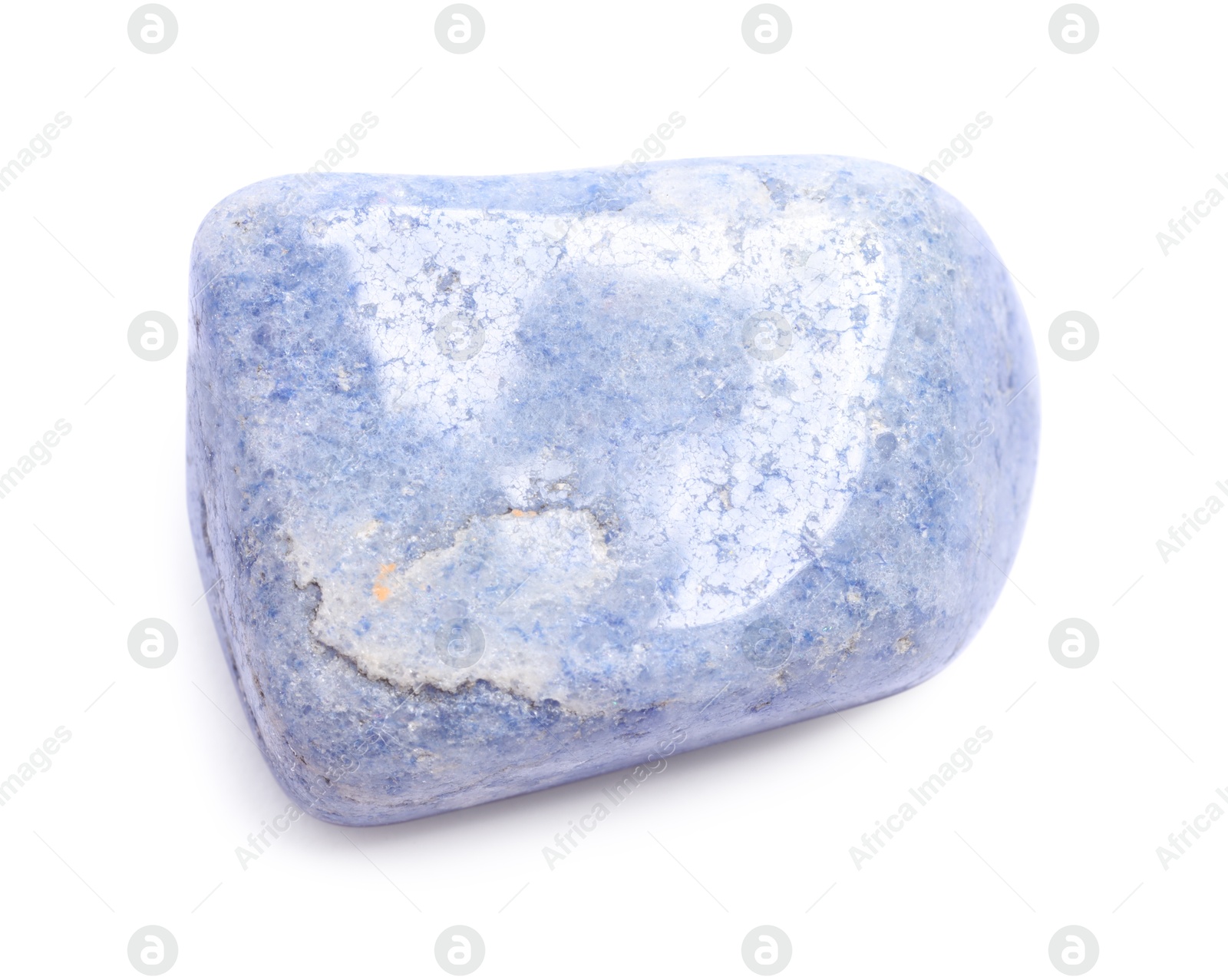 Photo of Beautiful blue quartz crystal isolated on white. Natural gemstone