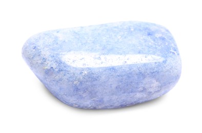 Photo of Beautiful blue quartz crystal isolated on white. Natural gemstone