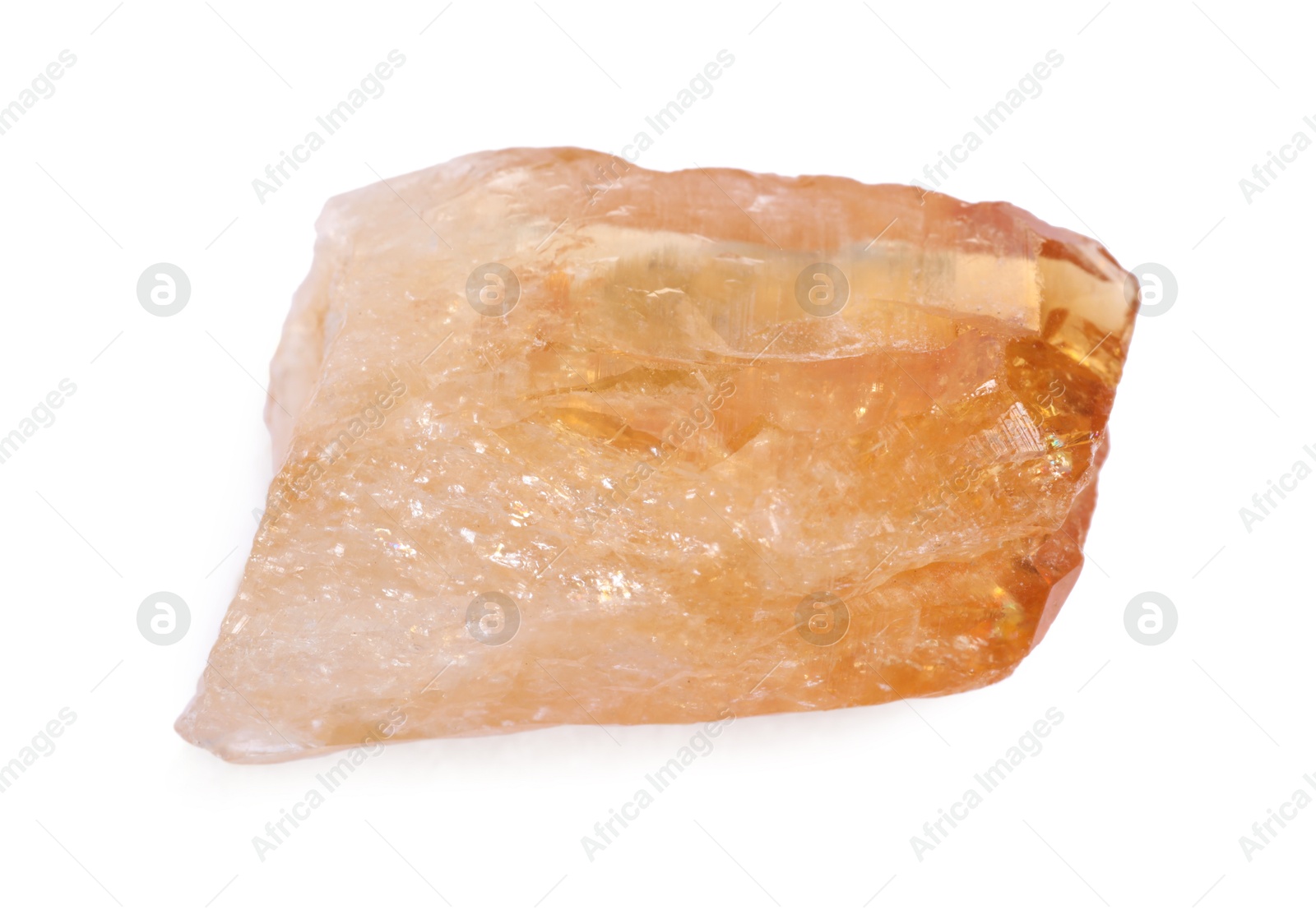 Photo of Beautiful calcite crystal isolated on white. Natural gemstone