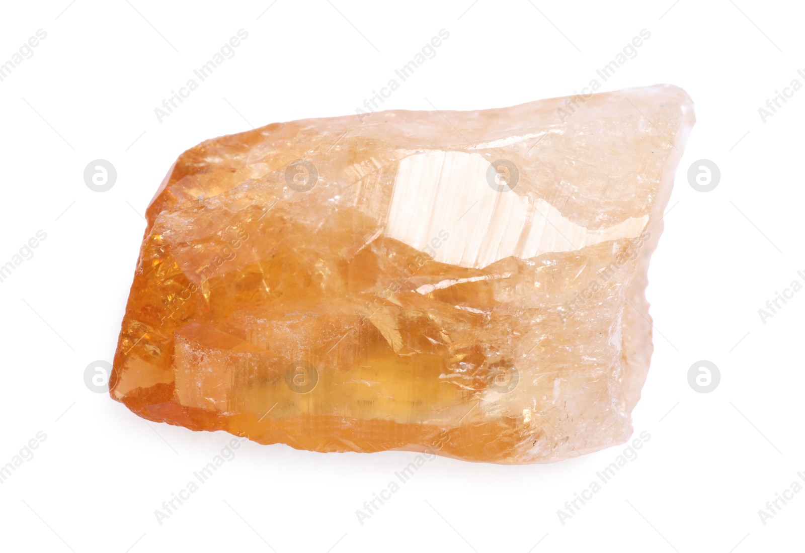 Photo of Beautiful calcite crystal isolated on white. Natural gemstone