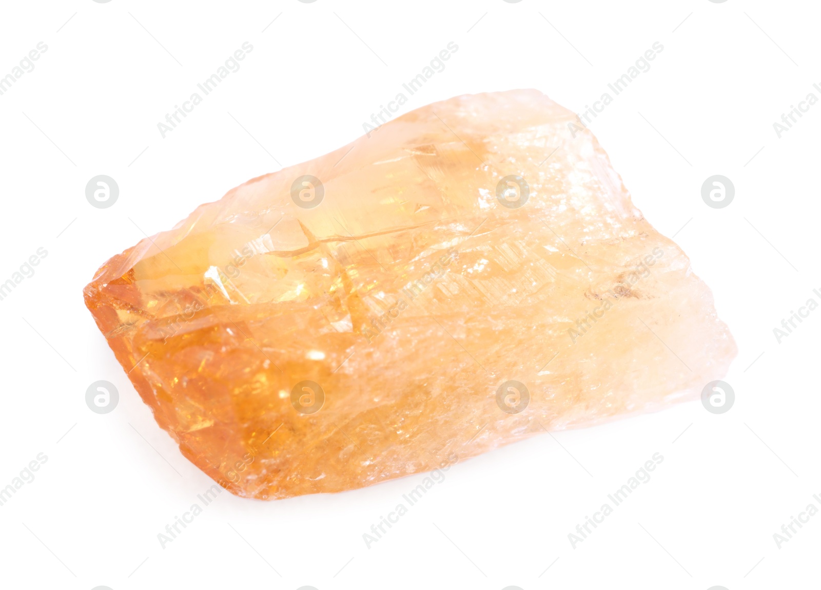 Photo of Beautiful calcite crystal isolated on white. Natural gemstone