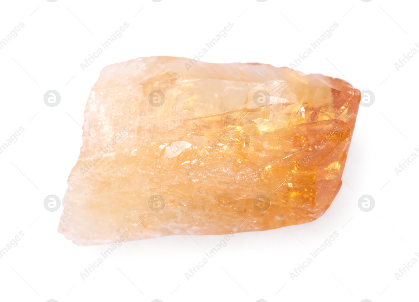 Photo of Beautiful calcite crystal isolated on white. Natural gemstone