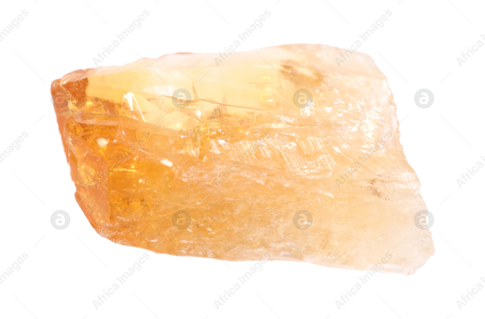 Photo of Beautiful calcite crystal isolated on white. Natural gemstone