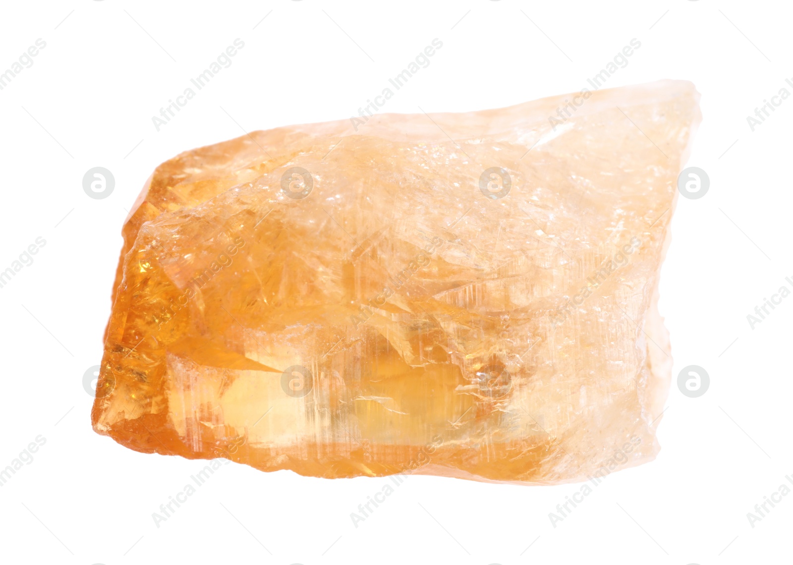 Photo of Beautiful calcite crystal isolated on white. Natural gemstone