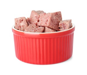 Photo of Canned meat in bowl isolated on white