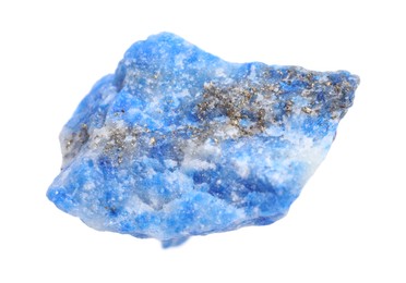 Photo of Beautiful blue sodalite isolated on white. Natural gemstone