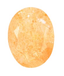 One shiny orange gemstone isolated on white, top view