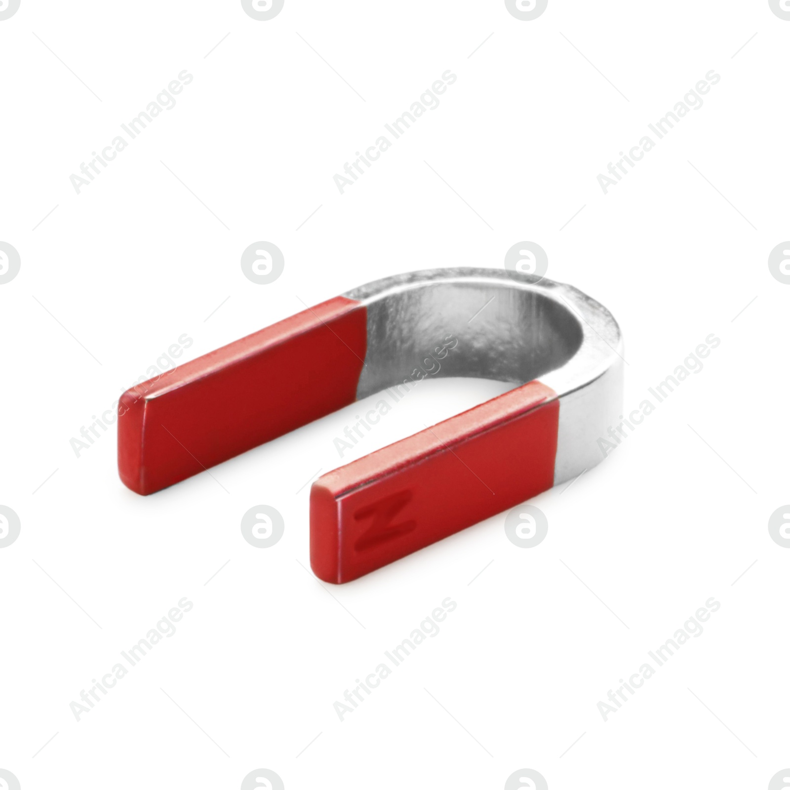 Photo of One metal horseshoe magnet isolated on white