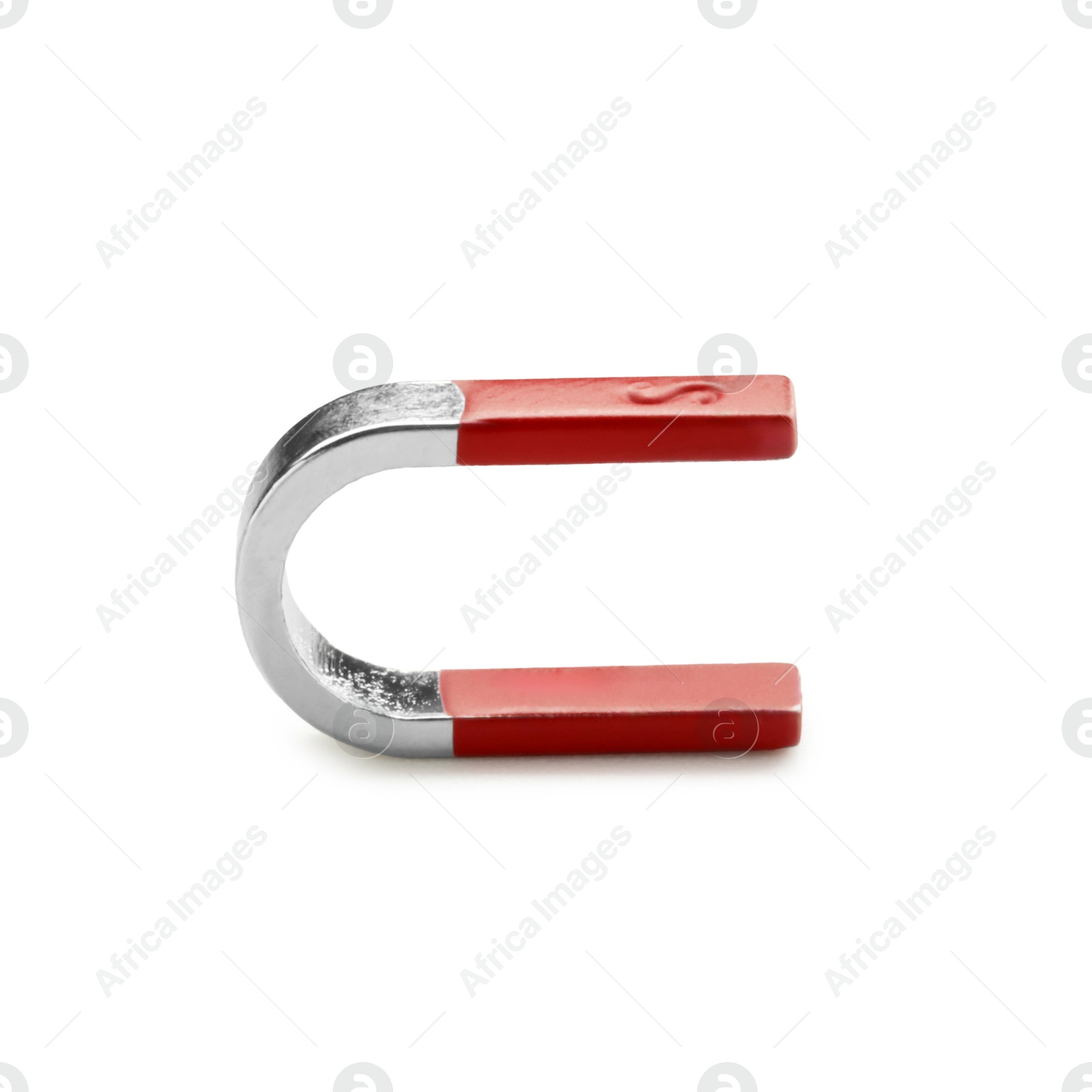 Photo of One metal horseshoe magnet isolated on white