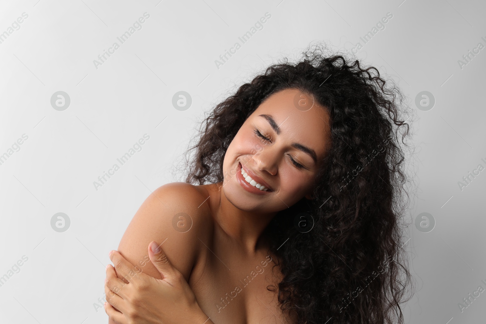 Photo of Cosmetology. Beautiful woman with perfect skin on white background