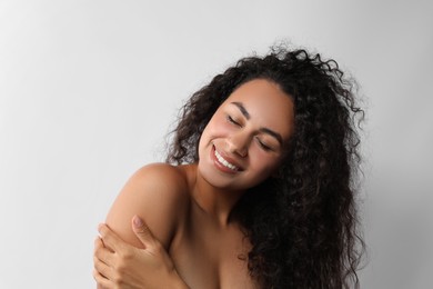 Photo of Cosmetology. Beautiful woman with perfect skin on white background