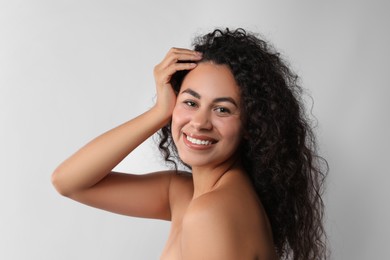 Photo of Cosmetology. Beautiful woman with perfect skin on white background