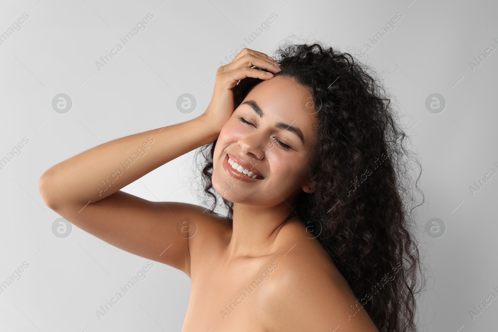 Photo of Cosmetology. Beautiful woman with perfect skin on white background