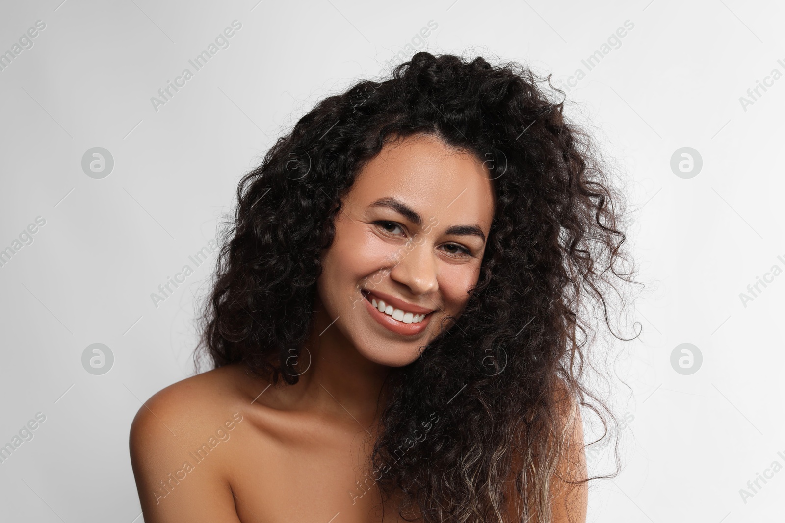 Photo of Cosmetology. Beautiful woman with perfect skin on white background