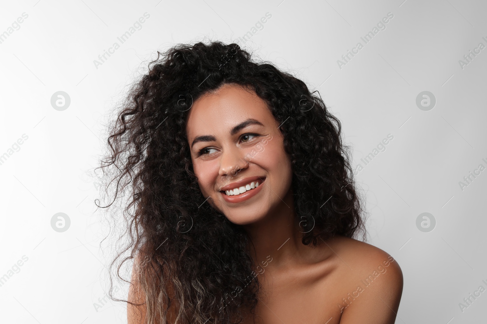 Photo of Cosmetology. Beautiful woman with perfect skin on white background