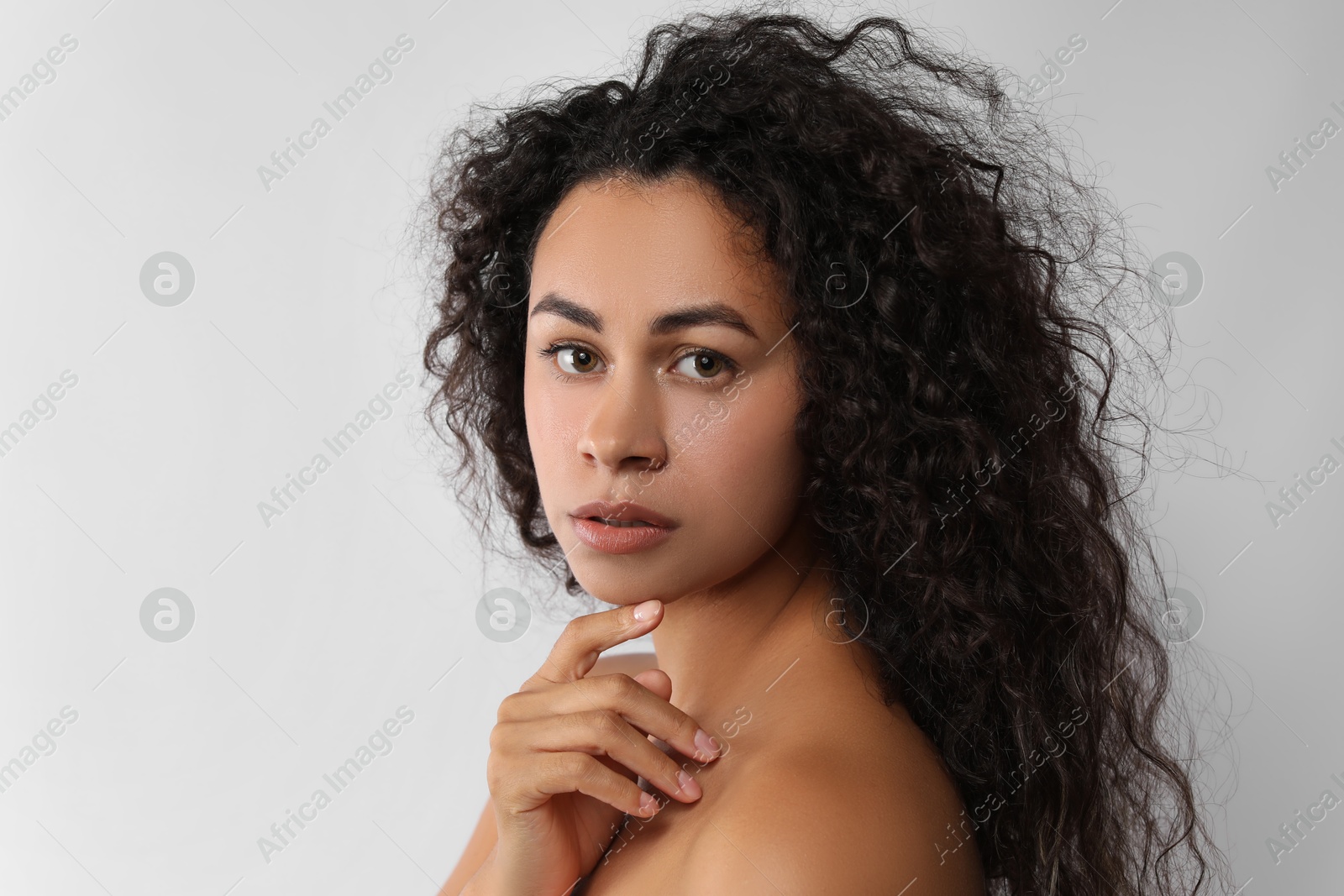 Photo of Cosmetology. Beautiful woman with perfect skin on white background