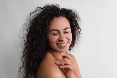 Photo of Cosmetology. Beautiful woman with perfect skin on white background