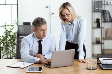 Photo of Middle aged employees working together in office