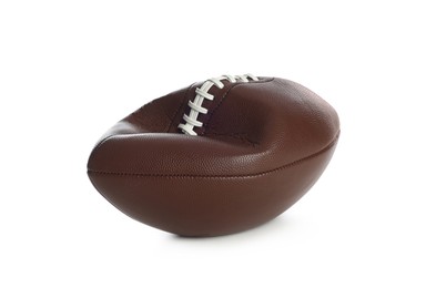 Photo of One deflated American football ball isolated on white