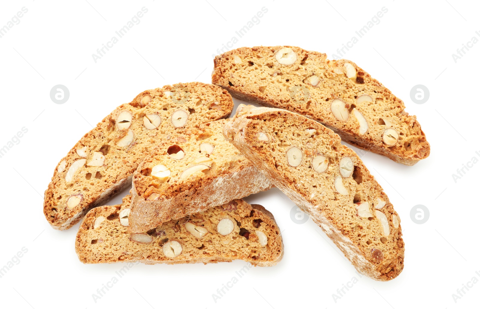 Photo of Traditional Italian almond biscuits (Cantucci) isolated on white, top view