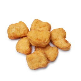 Photo of Delicious chicken nuggets isolated on white, top view