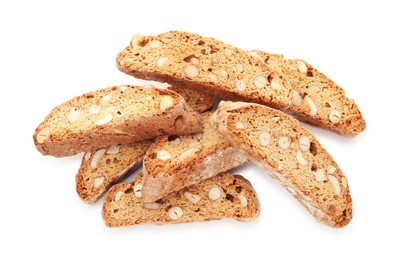 Traditional Italian almond biscuits (Cantucci) isolated on white, top view