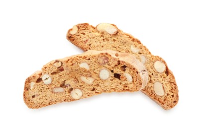 Photo of Traditional Italian almond biscuits (Cantucci) isolated on white, top view