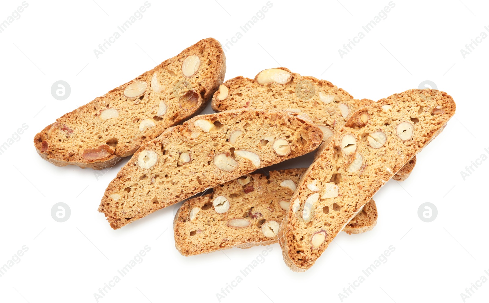 Photo of Traditional Italian almond biscuits (Cantucci) isolated on white, top view