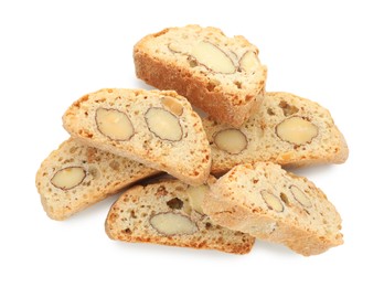 Photo of Traditional Italian almond biscuits (Cantucci) isolated on white, top view