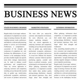 Image of Newspaper article. Title Business News and text on white background