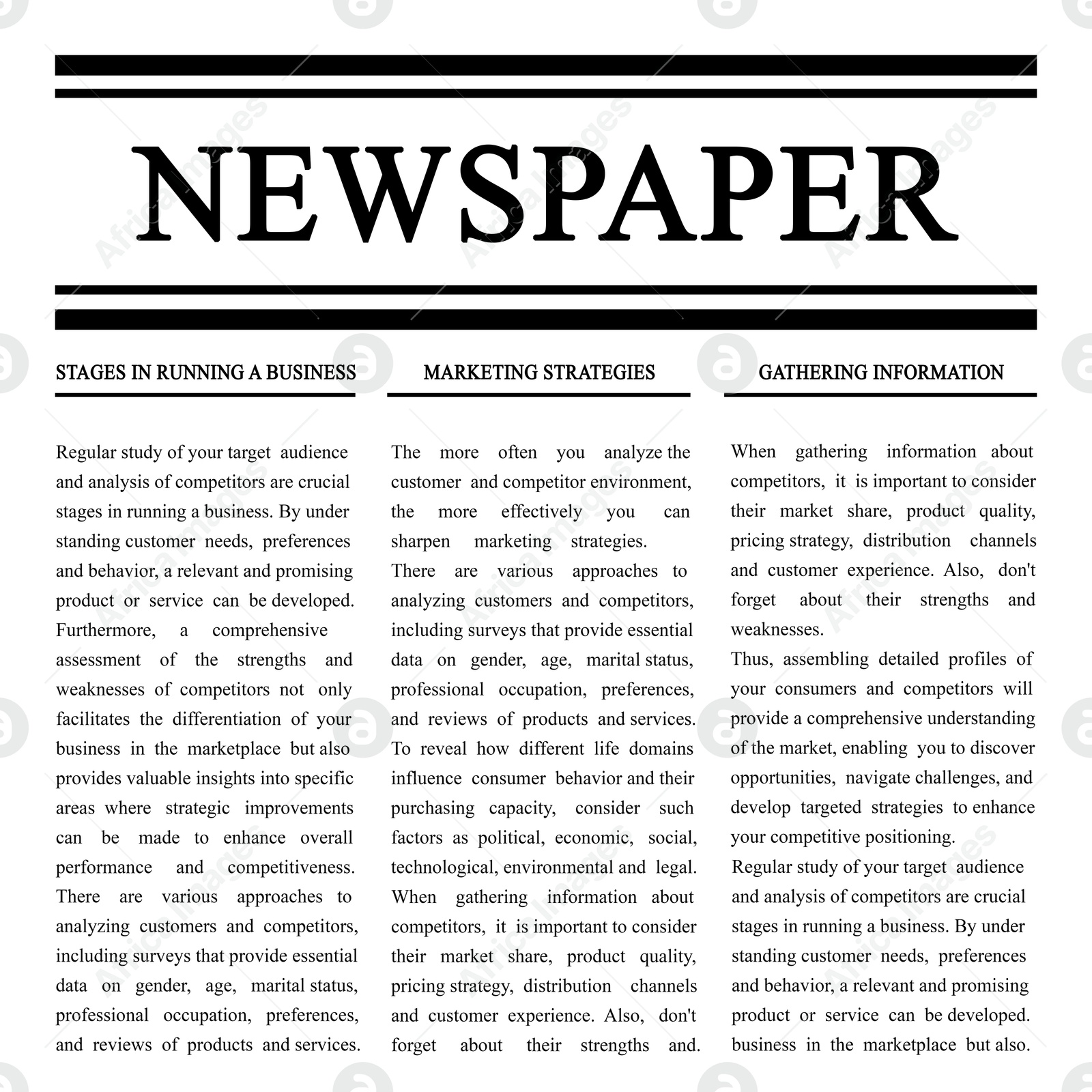 Image of Newspaper article. Title and text on white background