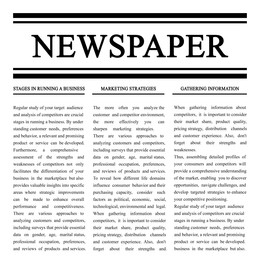 Image of Newspaper article. Title and text on white background