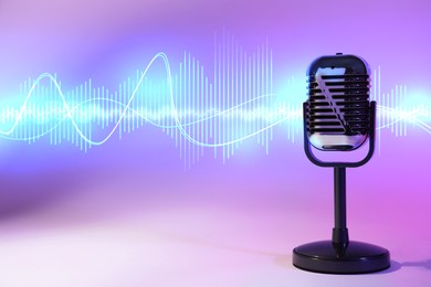 Image of Sound wave and microphone on color gradient background