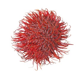 Photo of Delicious ripe rambutan isolated on white. Exotic fruit