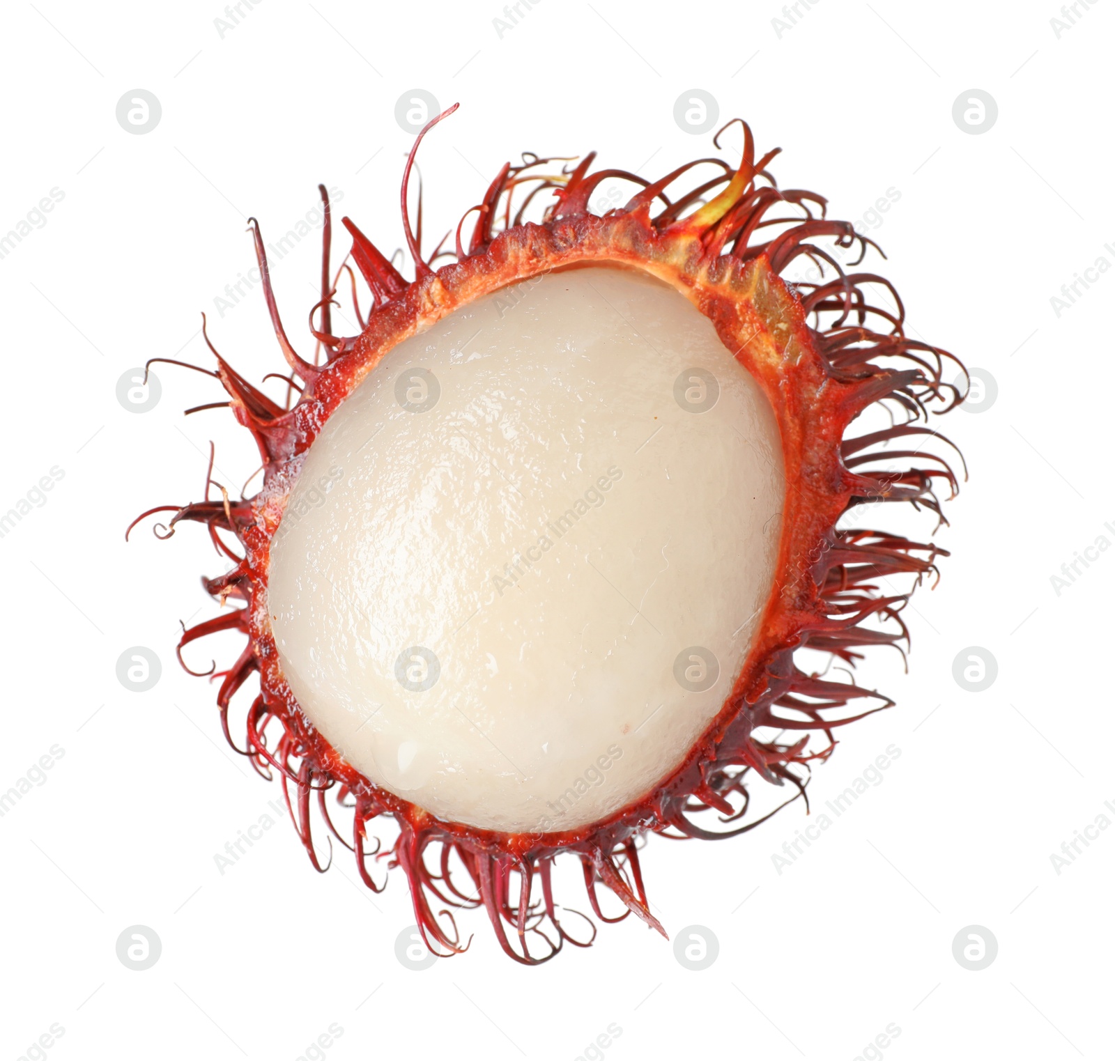 Photo of Delicious ripe rambutan isolated on white. Exotic fruit