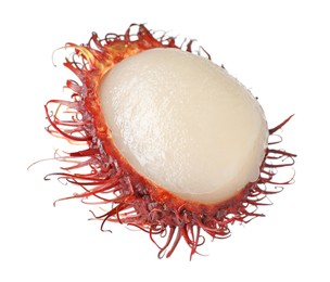 Photo of Delicious ripe rambutan isolated on white. Exotic fruit