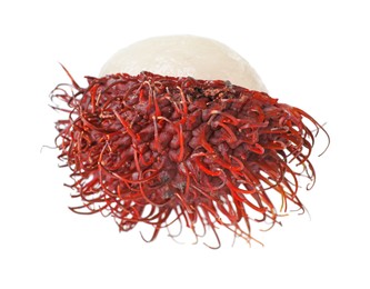 Photo of Delicious ripe rambutan isolated on white. Exotic fruit