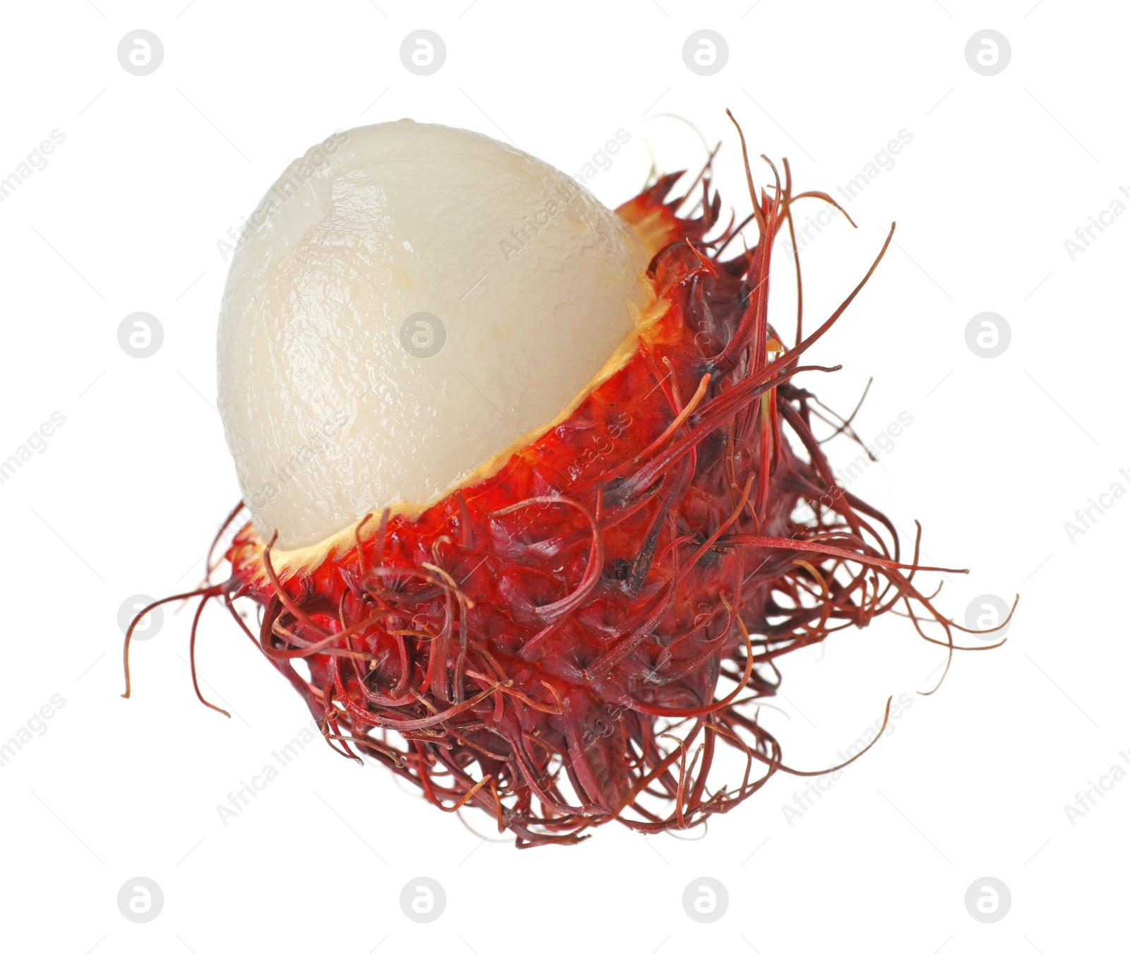 Photo of Delicious ripe rambutan isolated on white. Exotic fruit