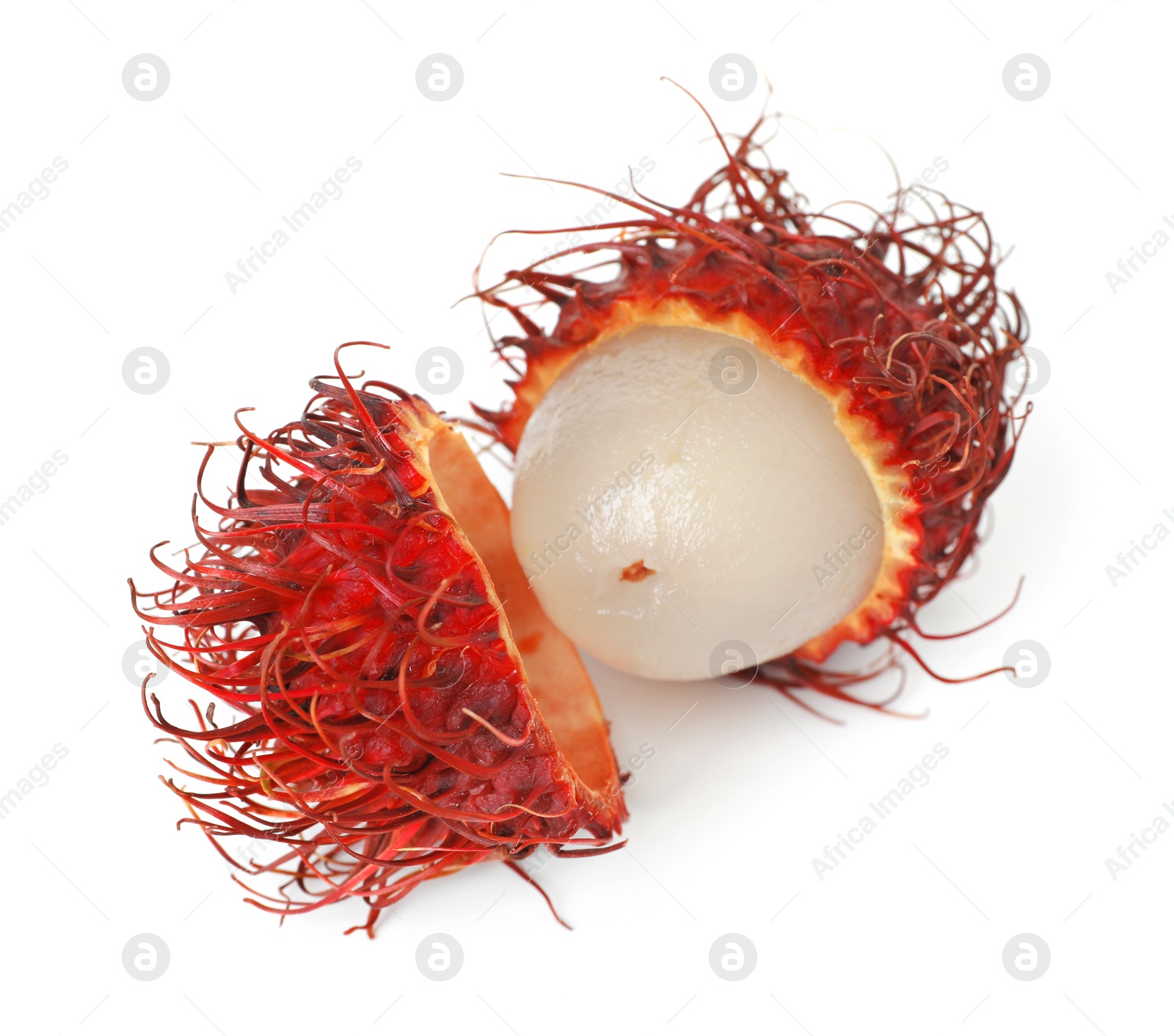 Photo of Delicious ripe rambutan isolated on white. Exotic fruit